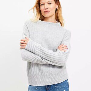 LOFT Light Gray Ribbed Boatneck Sweater